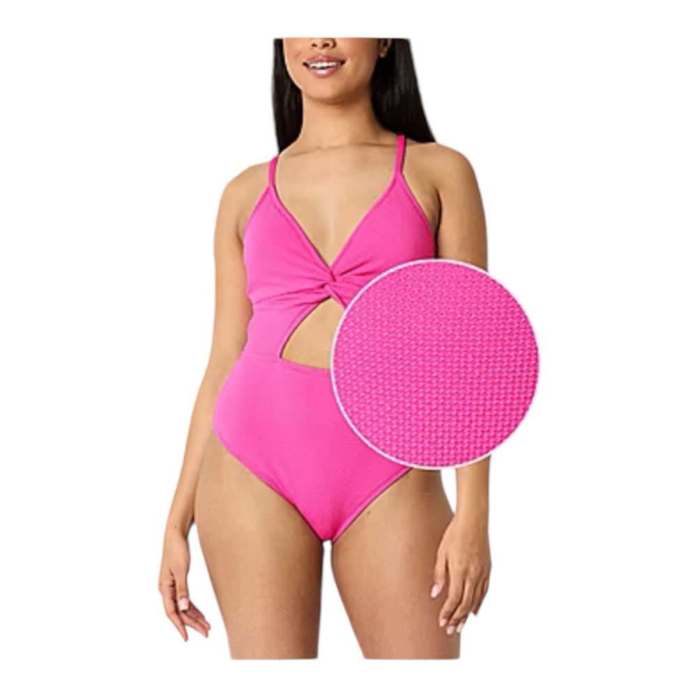 Decree Women’s Cut-Out Textured Cheeky One-Piece Pink Swimsuit Size XS (0-2)